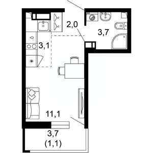 1-к квартира, вторичка, 21м2, 10/17 этаж