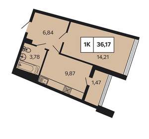 1-к квартира, вторичка, 36м2, 9/13 этаж