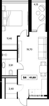2-к квартира, строящийся дом, 42м2, 8/16 этаж