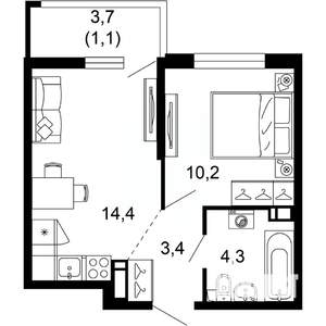 1-к квартира, вторичка, 33м2, 4/17 этаж