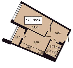1-к квартира, вторичка, 36м2, 8/12 этаж