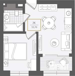 2-к квартира, вторичка, 34м2, 2/10 этаж