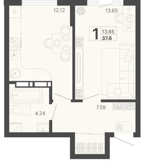 1-к квартира, вторичка, 38м2, 8/20 этаж