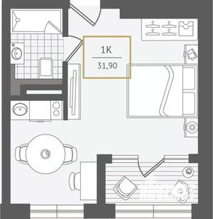 1-к квартира, вторичка, 33м2, 2/10 этаж