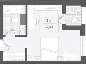 1-к квартира, вторичка, 27м2, 6/10 этаж