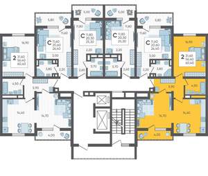 2-к квартира, вторичка, 60м2, 13/16 этаж