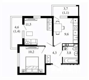 2-к квартира, вторичка, 42м2, 3/17 этаж