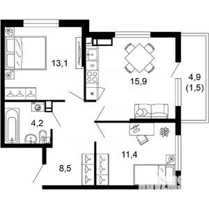 2-к квартира, вторичка, 55м2, 17/17 этаж