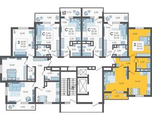 2-к квартира, строящийся дом, 60м2, 13/16 этаж