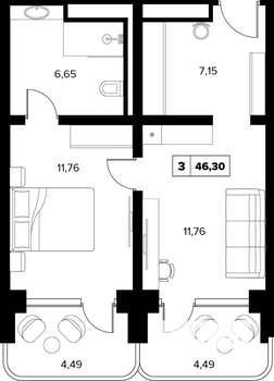 2-к квартира, вторичка, 46м2, 12/16 этаж