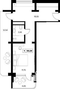 1-к квартира, вторичка, 50м2, 13/16 этаж