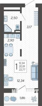 Студия квартира, вторичка, 23м2, 2/19 этаж
