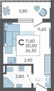Студия квартира, строящийся дом, 26м2, 2/16 этаж