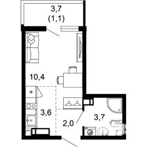 1-к квартира, вторичка, 21м2, 3/17 этаж
