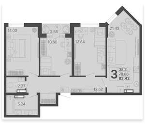 3-к квартира, вторичка, 80м2, 10/11 этаж