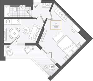 2-к квартира, вторичка, 47м2, 4/10 этаж