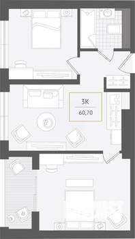3-к квартира, вторичка, 61м2, 3/10 этаж