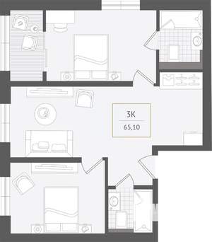 3-к квартира, вторичка, 65м2, 2/10 этаж