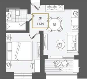 2-к квартира, вторичка, 36м2, 8/10 этаж