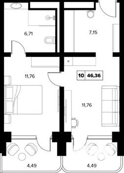 2-к квартира, вторичка, 46м2, 12/16 этаж