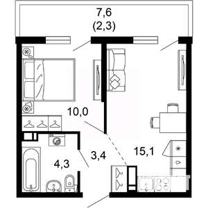 1-к квартира, вторичка, 35м2, 7/17 этаж