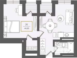 2-к квартира, вторичка, 45м2, 7/10 этаж