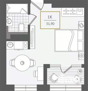 1-к квартира, вторичка, 32м2, 2/10 этаж