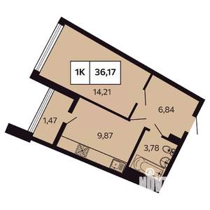 1-к квартира, вторичка, 36м2, 8/9 этаж
