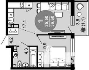 1-к квартира, вторичка, 37м2, 2/12 этаж