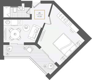 2-к квартира, вторичка, 48м2, 5/10 этаж