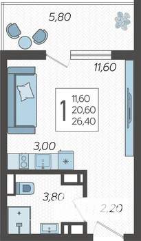 Студия квартира, строящийся дом, 26м2, 10/10 этаж