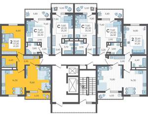 2-к квартира, строящийся дом, 61м2, 5/10 этаж