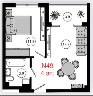 2-к квартира, вторичка, 37м2, 4/10 этаж