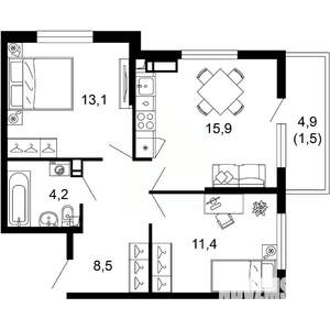 2-к квартира, вторичка, 55м2, 6/17 этаж