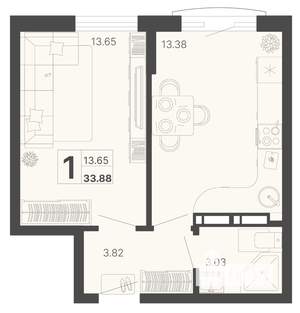 1-к квартира, строящийся дом, 34м2, 14/20 этаж