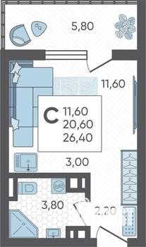 Студия квартира, строящийся дом, 26м2, 7/16 этаж