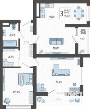 3-к квартира, вторичка, 67м2, 10/19 этаж