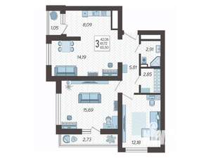 3-к квартира, вторичка, 67м2, 6/19 этаж