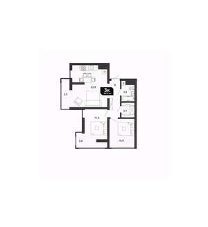 3-к квартира, вторичка, 65м2, 3/19 этаж