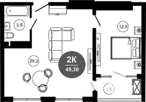 2-к квартира, вторичка, 49м2, 6/10 этаж