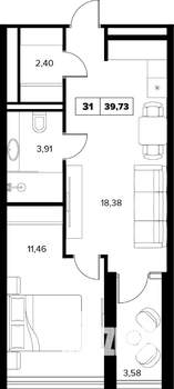 2-к квартира, вторичка, 40м2, 6/16 этаж