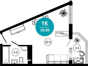 1-к квартира, строящийся дом, 31м2, 7/10 этаж