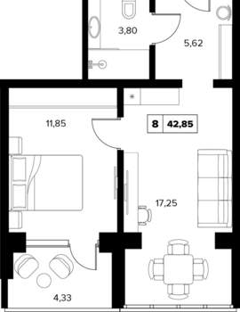 2-к квартира, вторичка, 43м2, 16/6 этаж