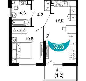 2-к квартира, вторичка, 38м2, 7/17 этаж