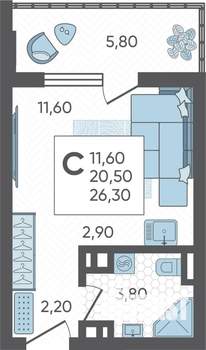 Студия квартира, вторичка, 26м2, 5/10 этаж