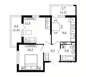 2-к квартира, вторичка, 42м2, 4/17 этаж