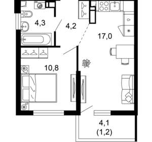 1-к квартира, вторичка, 38м2, 16/17 этаж