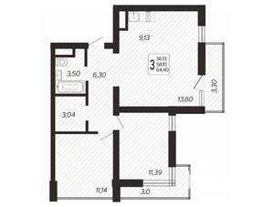 3-к квартира, вторичка, 66м2, 5/19 этаж