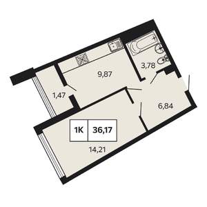 1-к квартира, вторичка, 36м2, 8/9 этаж