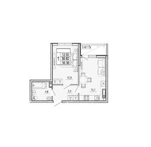 1-к квартира, вторичка, 38м2, 3/17 этаж